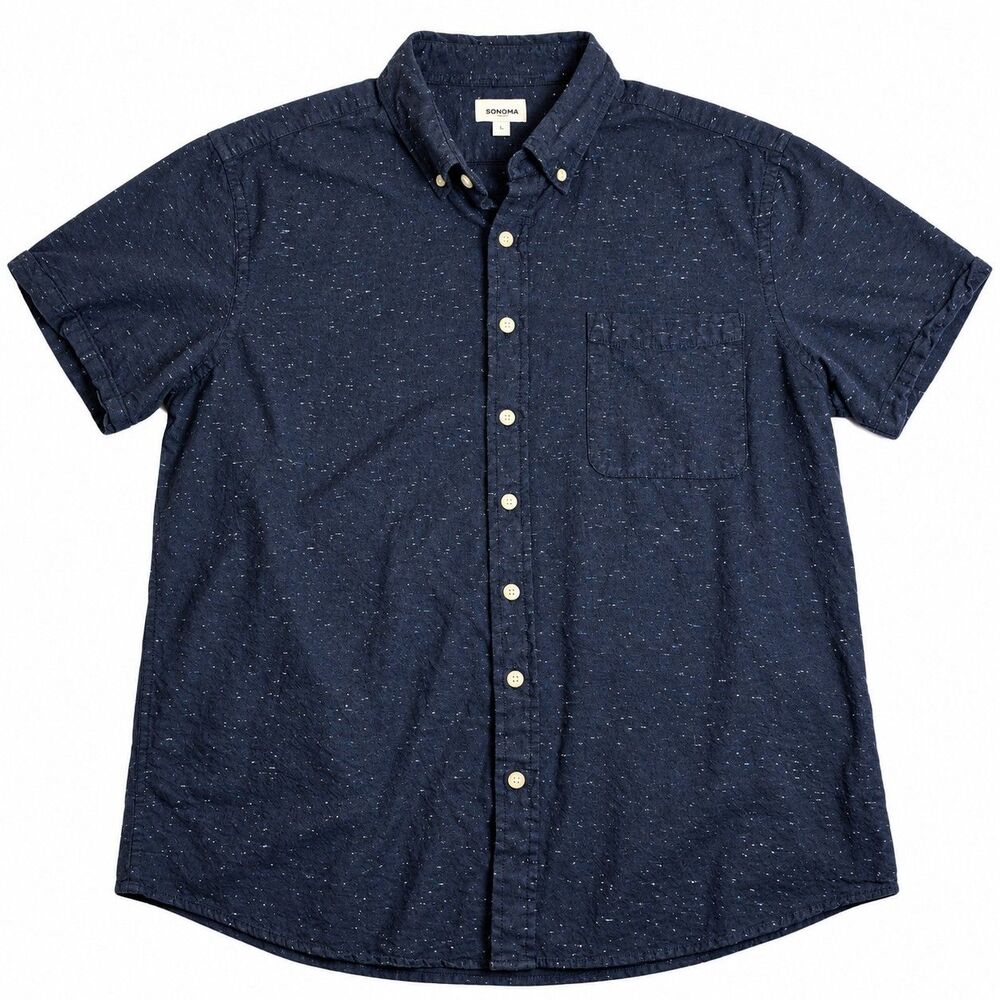 Sonoma Goods For Life Men’s XXL Navy Blue Speck Short Sleeve Button Down Preppy